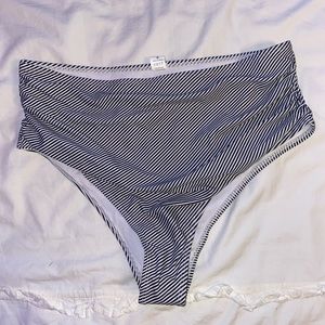 High-Waisted Striped Bikini Bottoms (Cinched at Hips!) (NEVER WORN)